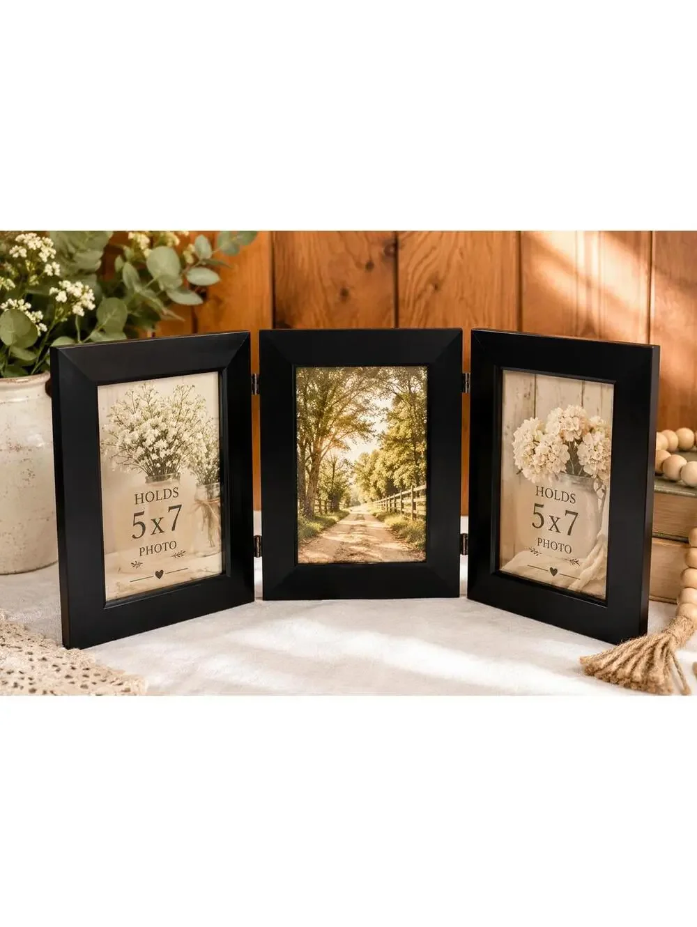Vintage Prinz Triple Hinged 5x7 Photo Frame Black Folding Frame